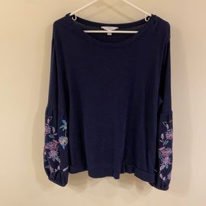 Navy long sleeve top with bell sleeves